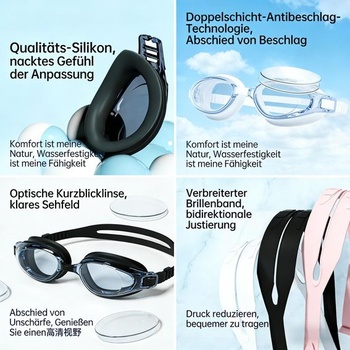 Plavecké okuliare s optickou korekciou (-1,5 až -7,0), proti zahmlievaniu, mäkký silikón, panoramatický