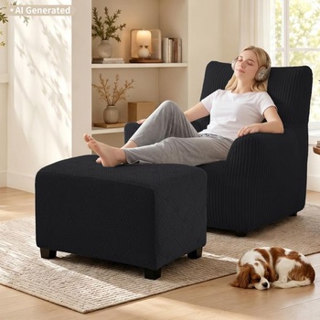 Poťah na strečovú stoličku Ystyle, obdĺžnikový, L, čierny, čierny L (dĺžka: 90–115 cm; šírka: 60–85