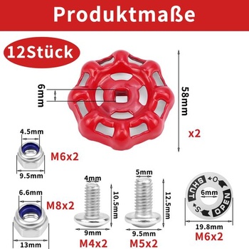 2 kusy Ručné koleso pre uzatvárací ventil, kovové železo, so skrutkami, maticami a podložkami, ručné koleso