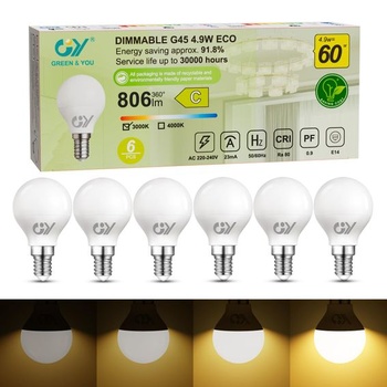 GY E14 LED stmievateľná 4,9 W (nahrádza 60 W), vysoký jas 807 lúmenov, 3000 K teplá biela, miniatúrne