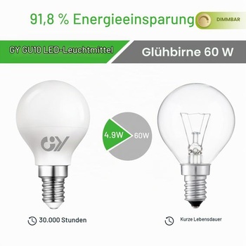 GY E14 LED stmievateľná 4,9 W (nahrádza 60 W), vysoký jas 807 lúmenov, 3000 K teplá biela, miniatúrne