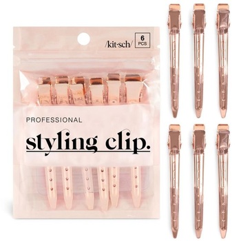 Kitsch Professional krokodílie sponky do kaderníctva – ružovo-zlaté, 6 kusov