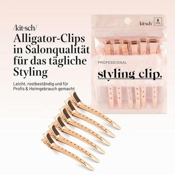 Kitsch Professional krokodílie sponky do kaderníctva – ružovo-zlaté, 6 kusov