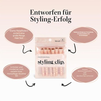 Kitsch Professional krokodílie sponky do kaderníctva – ružovo-zlaté, 6 kusov