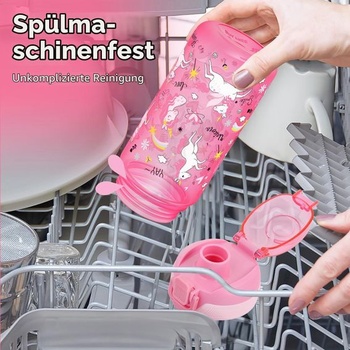 Detská fľaša na pitie so slamkou, 600 ml, športová fľaša na vodu, nepriepustná, s popruhom na nosenie