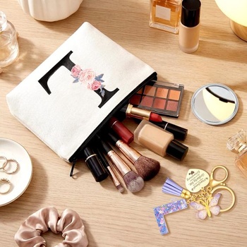 WALLFID Personalizovaná kozmetická taštička pre ženy, make-up taštička s inšpiratívnym príveskom na