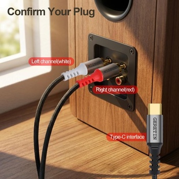 Audio kábel USB-C na RCA, stereo adaptér z USB-C na 2RCA, 2 m
