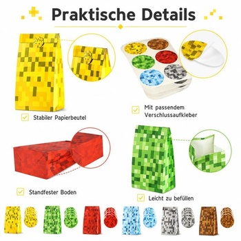 12 dárkových tašek pro dětské narozeninové oslavy, Sáčky na sladkosti s 12 samolepkami,
