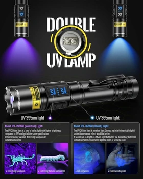 DARKBEAM UV svítilna s černým světlem 365nm a 395nm, LED svítilna s ultrafialovým zářením, dobíjecí