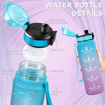 Fľaša na vodu, detská fľaša na vodu 500 ml, fľaša na vodu s filtrom, nepriepustná fľaša na vodu,
