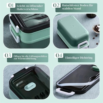 Olovrantový box s 3 priehradkami, 1400 ml, bento box, vhodný do mikrovlnnej rúry a umývačky riadu,