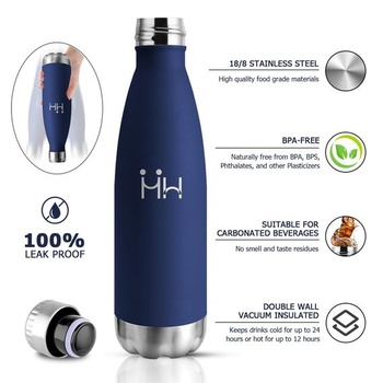 Nerezová fľaša na vodu, 750 ml, nepriepustná termoska, termofľaša bez BPA, vákuovo izolovaná