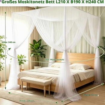 Moskytiéra 200 x 220 x 200 cm, moskytiéra do postele, jemná a odolná sieťovina, vhodná pre domácnosť