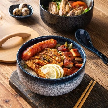 Hluboká ramenová miska, keramická, 1000ml Ø16cm polévková miska, japonský styl, hluboká nudlová