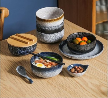 Hluboká ramenová miska, keramická, 1000ml Ø16cm polévková miska, japonský styl, hluboká nudlová