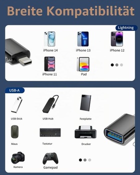 Adaptér Lightning na USB, balení 2 ks, kabelový klíč Lightning samec-USB samice pro iPhone 14 13 12