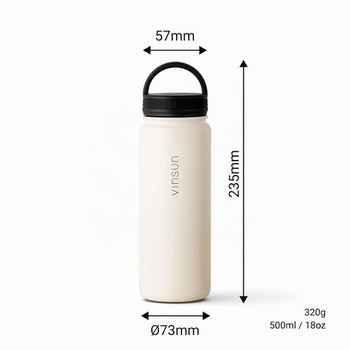 Termoska Vinsun 500ml krémová - nepriepustná, vhodná pre sýtené nápoje, bez BPA - 3 viečka - nerezová