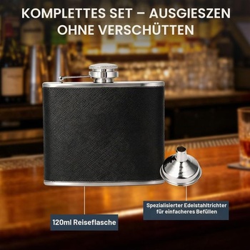 Sada nerezových placek na bok 120 ml/4 oz, nepropustná kapesní placek s trychtýřem, kožená úprava,