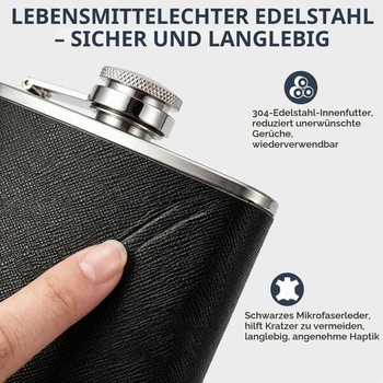 Sada nerezových placiek na bok 120 ml/4 oz, nepriepustná vreckový placiek s lievikom, kožená úprava,