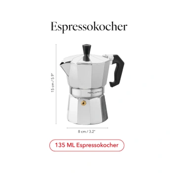 Florina italský kávovar 3 šálky (150 ml) I VELKÝ hliníkový indukční italský kávovar I moka kávovar
