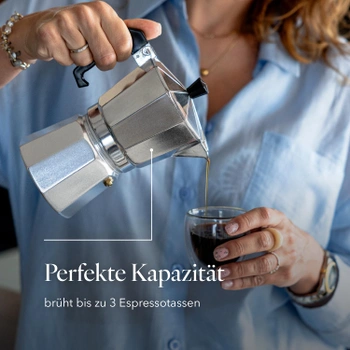 Florina italský kávovar 3 šálky (150 ml) I VELKÝ hliníkový indukční italský kávovar I moka kávovar