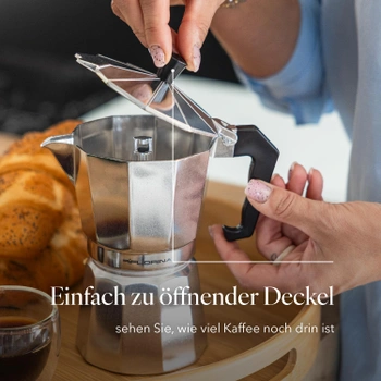 Florina italský kávovar 3 šálky (150 ml) I VELKÝ hliníkový indukční italský kávovar I moka kávovar