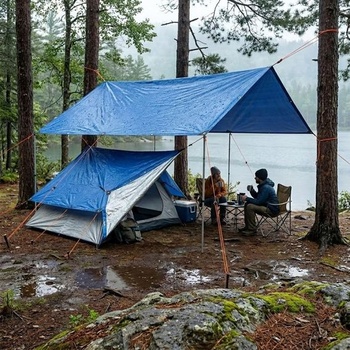 2x3m modro/strieborná nepremokavá plachta s očkami – Ľahká tkaná plachta, odolná proti roztrhnutiu, UV