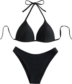 GORGLITTER Dámske Súpravy Push Up Bikin Triangle Plavky Halterneck Plavky dvojdielne čierne S