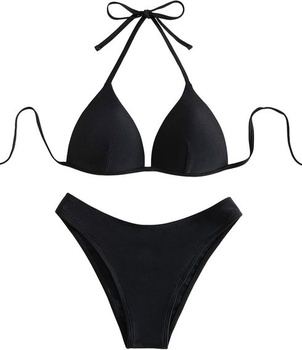 GORGLITTER Dámske Súpravy Push Up Bikin Triangle Plavky Halterneck Plavky dvojdielne čierne S