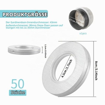 50 kusov strieborných očiek na záclony, 40 mm očká na záclony, s dierovačom