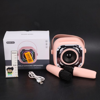Prenosný karaoke automat PKBD pre deti s 2 mikrofónmi, darček pre deti od 3 rokov, ružový