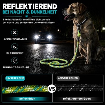 Vodítko pro psy LUCKY LUCY 3m reflexní, nylonové, bezpečnostní karabina, mořská modrá žlutá 3m 1