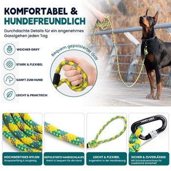 Vodítko pro psy LUCKY LUCY 3m reflexní, nylonové, bezpečnostní karabina, mořská modrá žlutá 3m 1