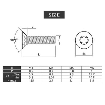 Zapuštěné šrouby M6 x 30 mm, 20 kusů Zapuštěné šrouby M6 Torx nerezová ocel 304, nerezová ocel –
