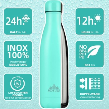 LO Nerezová fľaša na vodu 1l termoska nepriepustná bez BPA svetlo modrá 1000 ml