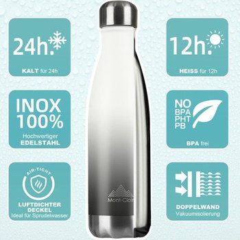 Fľaša na pitie H2O z nerezovej ocele 750 ml nepriepustná 750 ml, gradientná biela šedá
