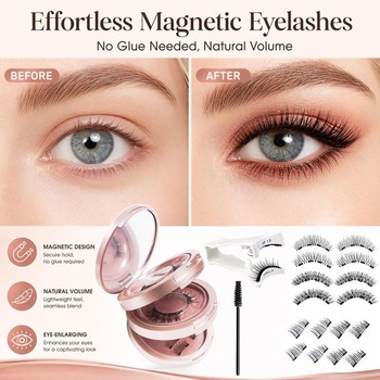 Magnetické řasy, 6 párů, 16 kusů 3D magnetických řas, opakovaně použitelné umělé řasy s