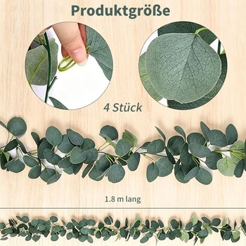 Girlanda z umělého eukalyptu, 4 kusy, 1,8 m, eukalyptová dekorace zelená 002