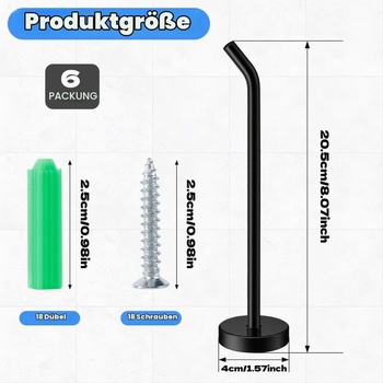 6 nerezových háčikov na kabáty a uteráky, 20,5 cm, čierne