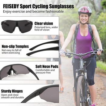 FEISEDY Polarizované sportovní brýle pro muže a ženy, cyklistické brýle B0056, černý rám a šedé