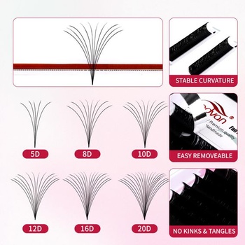 Samonavíjecí objemové řasy Easy Fan Lashes prodloužení řas D curl 0,05 mm 15 mm 12 řad Lehce