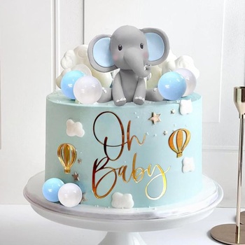Ozdoby na torty so slonom k ​​narodeninám - 21 kusov ozdôb na muffiny Oh Baby, ozdoby na torty na