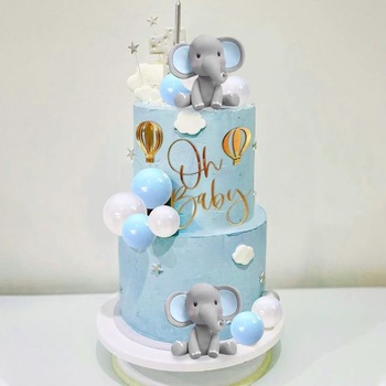 Ozdoby na torty so slonom k ​​narodeninám - 21 kusov ozdôb na muffiny Oh Baby, ozdoby na torty na