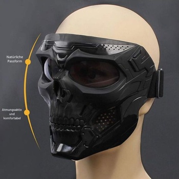 Halloweenska maska ​​s lebkou a motocyklovými okuliarmi s odnímateľnou tvárovou maskou,