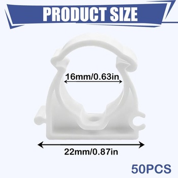 50 potrubných svoriek, upínacie spony Ø16 mm, plastové potrubné spony, biele, dvojité montážne spony,