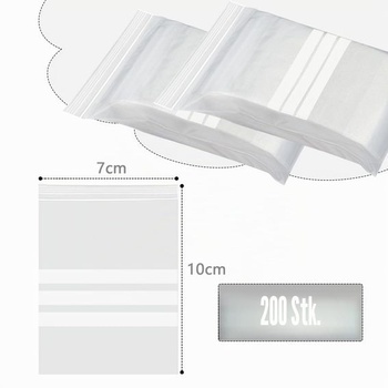 200 sáčkov Press-Seal 7x10cm, vrecovité vrecká s etiketami, vrecká na zips, znovuuzatvárateľné plastové