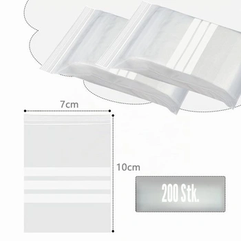 200 sáčků Press-Seal 7x10cm, pytlovité sáčky s etiketami, sáčky na zip, znovuuzavíratelné plastové