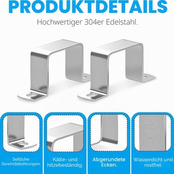 Objímka na čtvercové trubky, 12 kusů, objímky na čtvercové trubky, nerezová ocel 304, 10x10 mm,