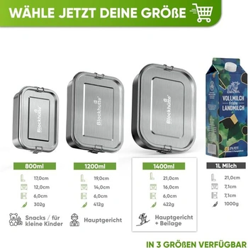 Blockhütte Premium nerezový svačinový box | 1400 ml | Včetně náhradního těsnění a 2 dělicích