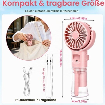 Ruční růžový ventilátor Flanliy DFS250704